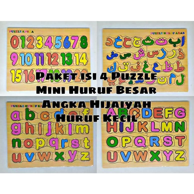 Jual Promo Paket Isi 4 Puzzle Mini Huruf Besar Angka Hijaiyah Huruf