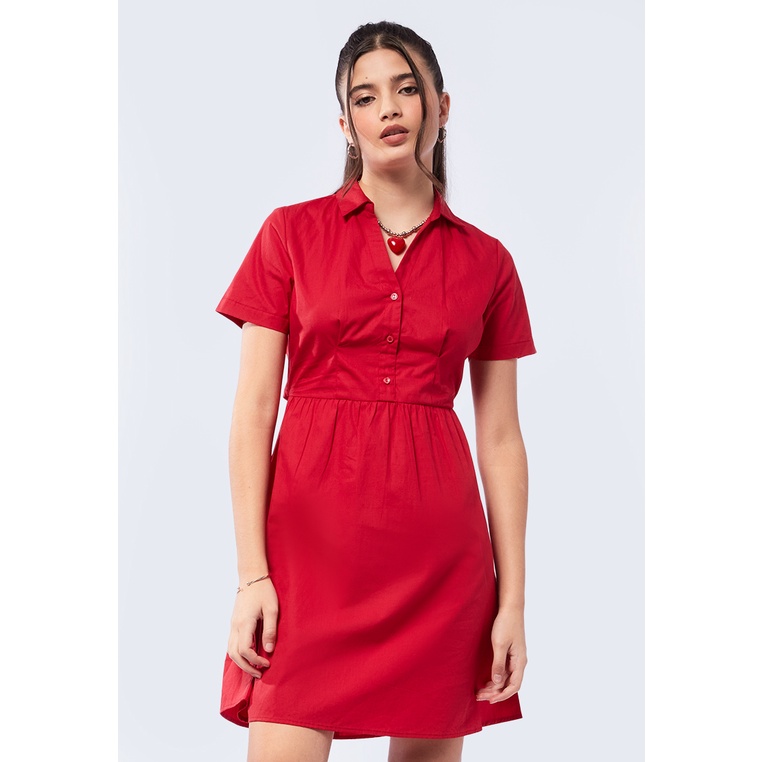 Jual COLORBOX Cut Out Mini Shirt Dress Red | Shopee Indonesia