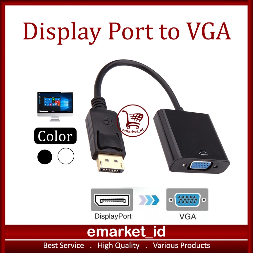 Converter Display Port DP Male to VGA Female Adapter Konektor Displayport