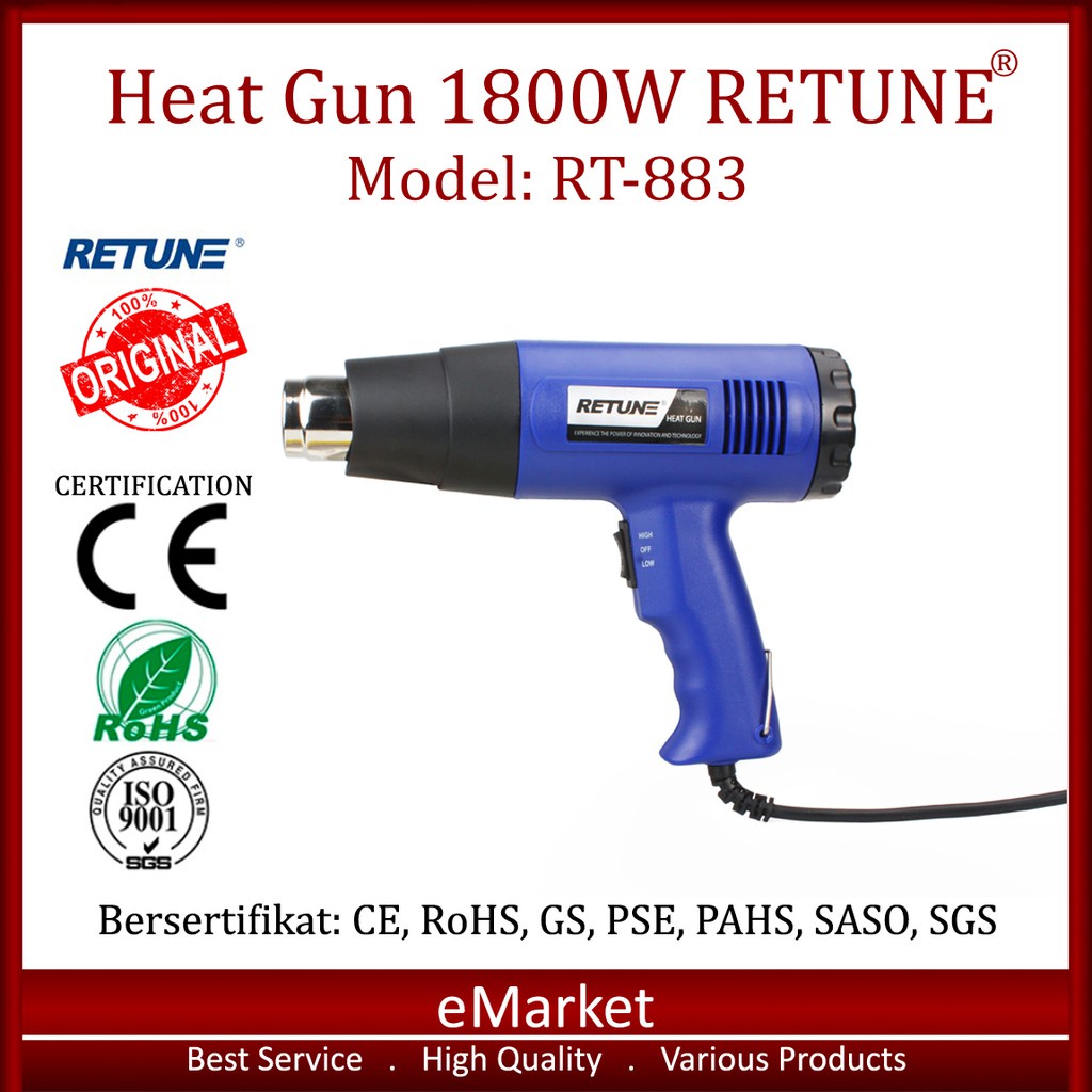 Jual Hot Air Gun / Heat Gun / Pistol Pemanas 1800W RETUNE RT-883 ...