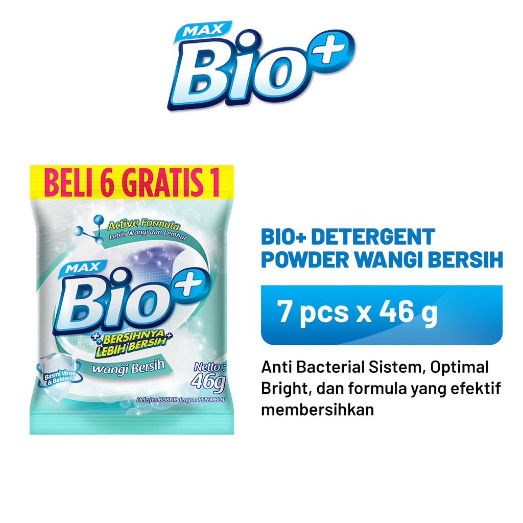 Jual Bio+ Detergent Powder Wangi Bersih 46g x 7 Pcs | Shopee Indonesia