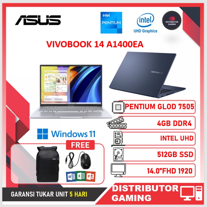 Jual Asus Vivobook 14 A1400ea Fhd7522 Pentium Gold 7505 4gb 256ssd W11ohs Shopee Indonesia 1583