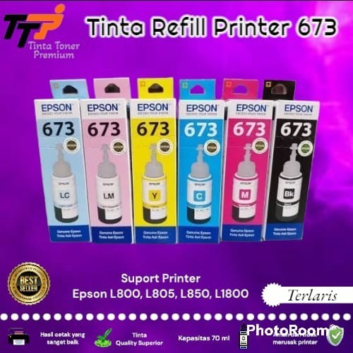 Jual Tinta Epson 673 Varian Black Color For L800 L805 L810 L850 L1800 ...