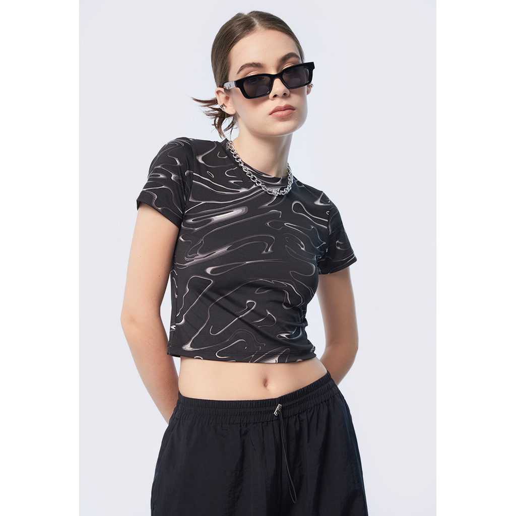 Jual COLORBOX Fitted Short Sleeve Crop Top Multicolor | Shopee Indonesia