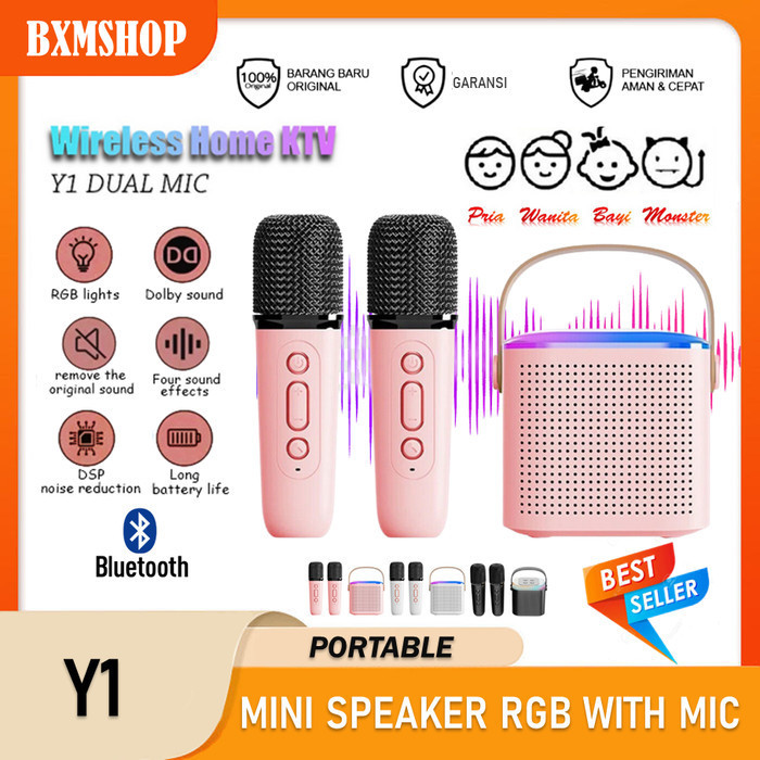 Jual Speaker Karaoke Y1 Wireless Bluetooth Mini 2 Mic RGB Portable ...