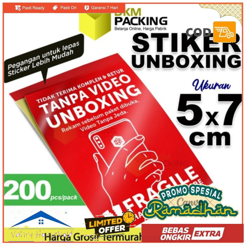 Jual Sticker Unboxing Stiker Fragile Tempel 5Cm x 7Cm 1 Pack Isi 200 ...