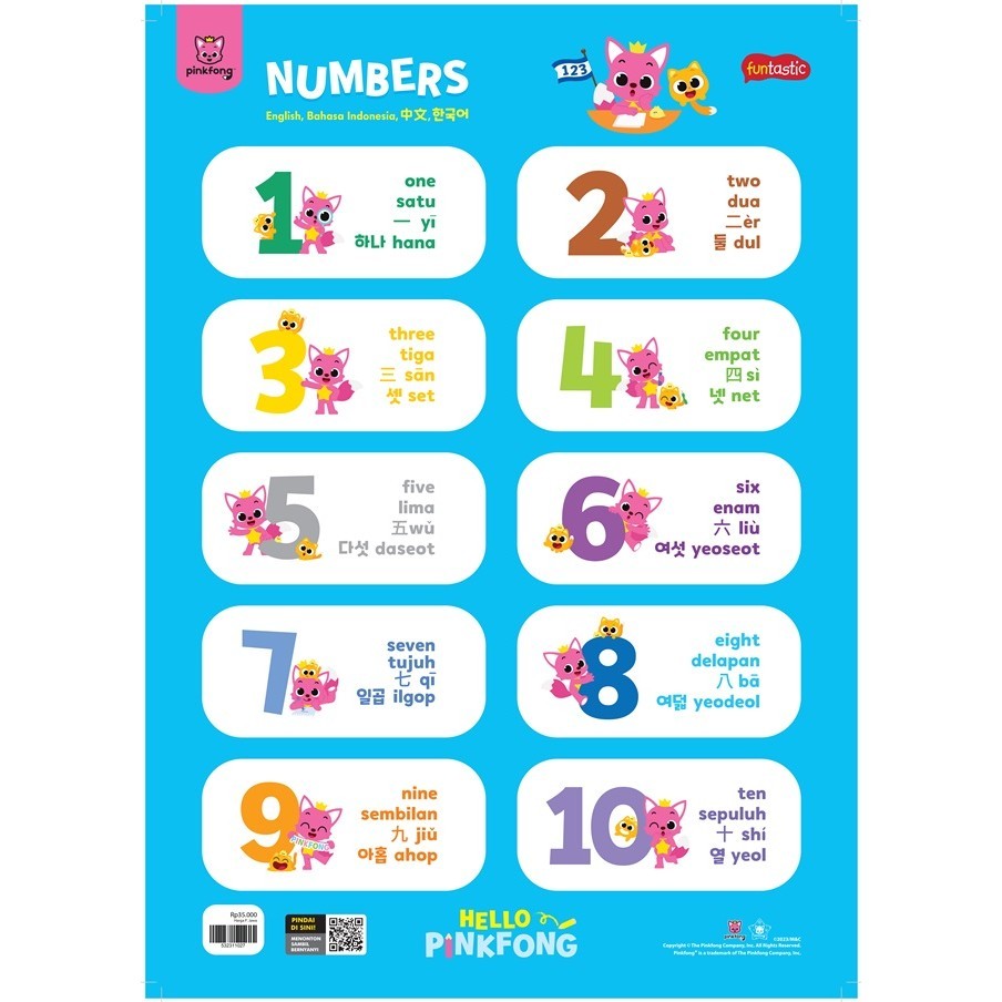 Jual Poster Pinkfong - Numbers (Bahasa Indonesia, Inggris, Mandarin ...