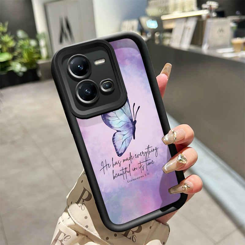Custodia In Silicone TPU HAFFAN Per Vivo X80 Lite 5G / V25 5G – Cover Sottile Con Foro Per Laccio – Bianco Antico