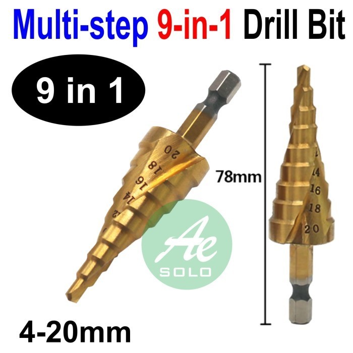 Jual :>:>:>:>] Mata Bor Multi-step Drill Bit 9-in-1 4-20mm Multistep ...