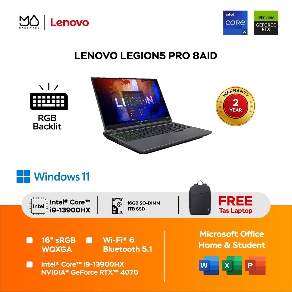 Jual Laptop Lenovo LEGION 5 PRO 16IRX8-8AID – Onyx Grey [i9 13900HX ...