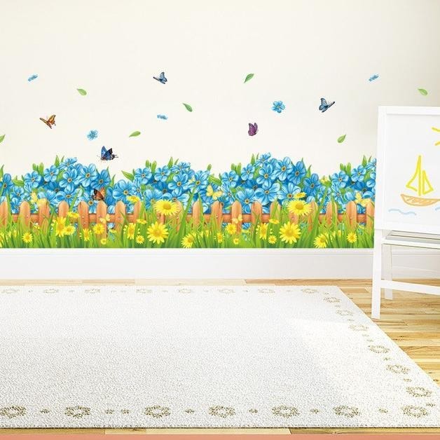 Jual Reliza Wall Sticker Blue Fance Rumput Pagar Biru Stiker Dinding ...