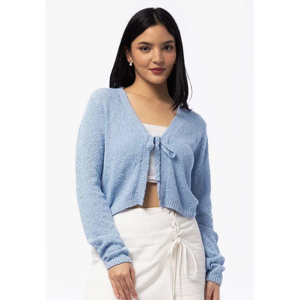 Jual COLORBOX Tie Front Popcorn Cardigan Lt. Blue | Shopee Indonesia