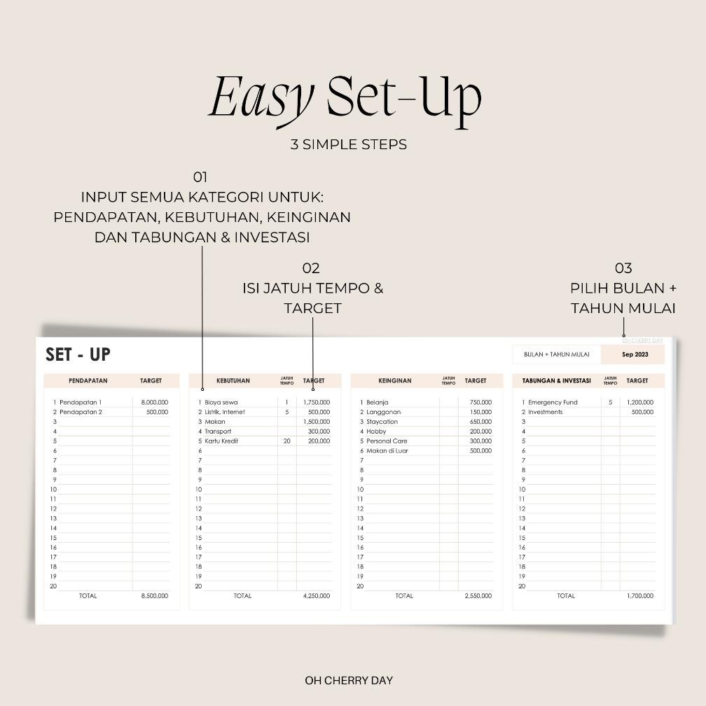 Jual COD 50 30 20 Budget Tracker, Budget Spreadsheet, Laporan Keuangan ...