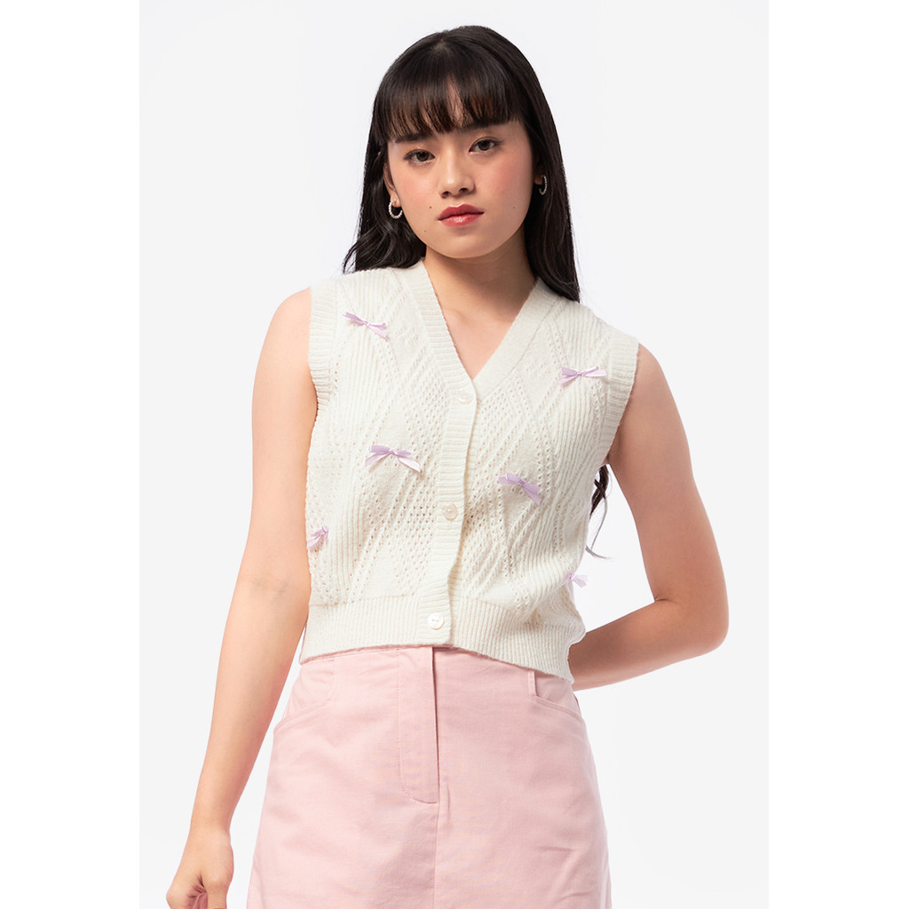Jual COLORBOX Knit Vest with Bow Details Off White | Shopee Indonesia