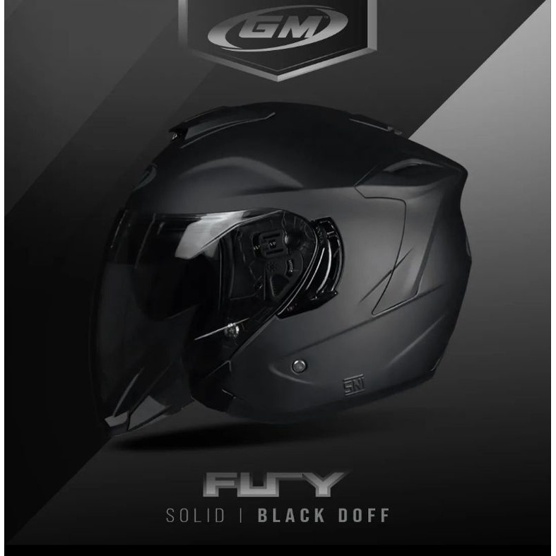 Jual GM FURY BLACK DOFF SOLID DOUBLE VISOR ORIGINAL HELM MOTOR HALF