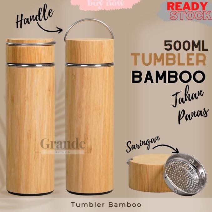 Jual Tumbler Stainless Bamboo 500ml Botol Air Bambu HANDLE Vaccum Flask ...