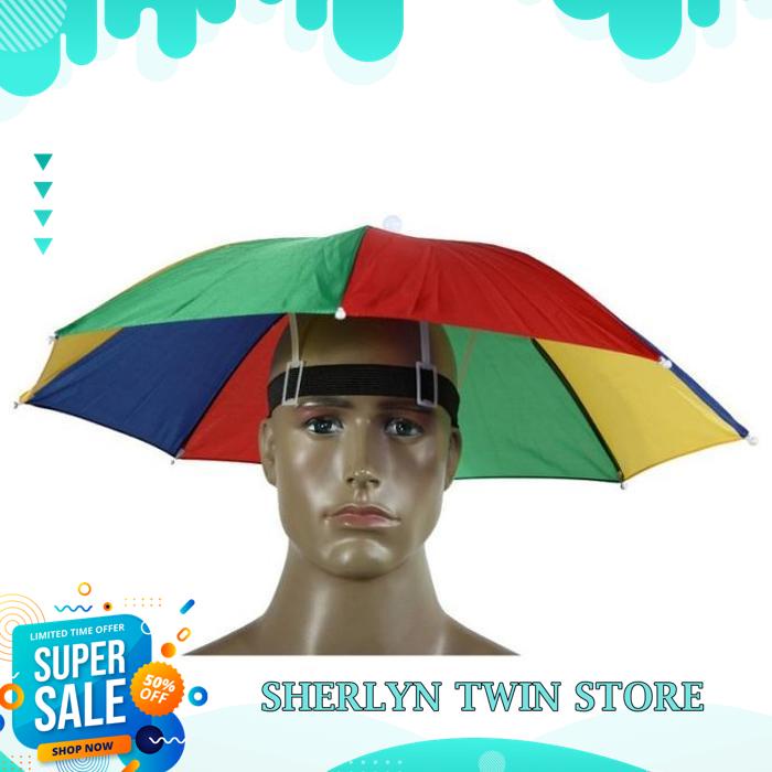 Jual TOPI PAYUNG HEADBAND UMBRELLA SUN SHADE MULTICOLOR BEST SELLER