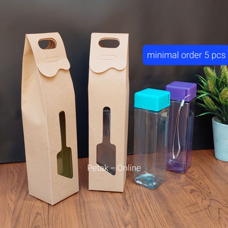 Jual My Bottle Kotak Polos/ Botol Plastik 500 ml Kemasan Box Kraft Oval ...