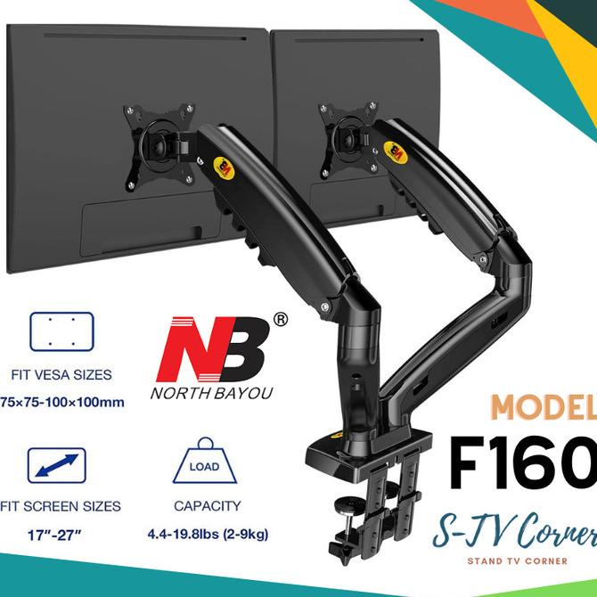 Jual Bracket Monitor Led Lcd 13 - 27 Inch, Gas Spring, Dual Arm Monitor ...