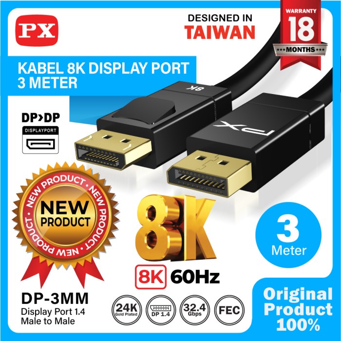 Jual Kabel Display Port Male to Male Laptop Monitor DP 8K 3M PX DP-3MM ...