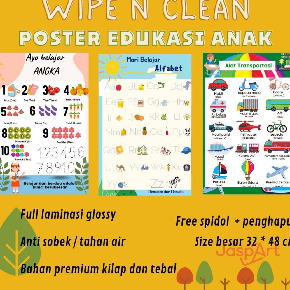 Jual Poster Edukasi Anak Pendidikan Belajar Paud Tk Sd Angka Huruf