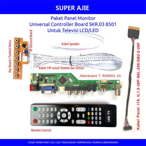 Jual PAKET PANEL MONITOR Universal LCD LED TV Board SKR.03 8501 DIY TV 2 SET USB Multimedia