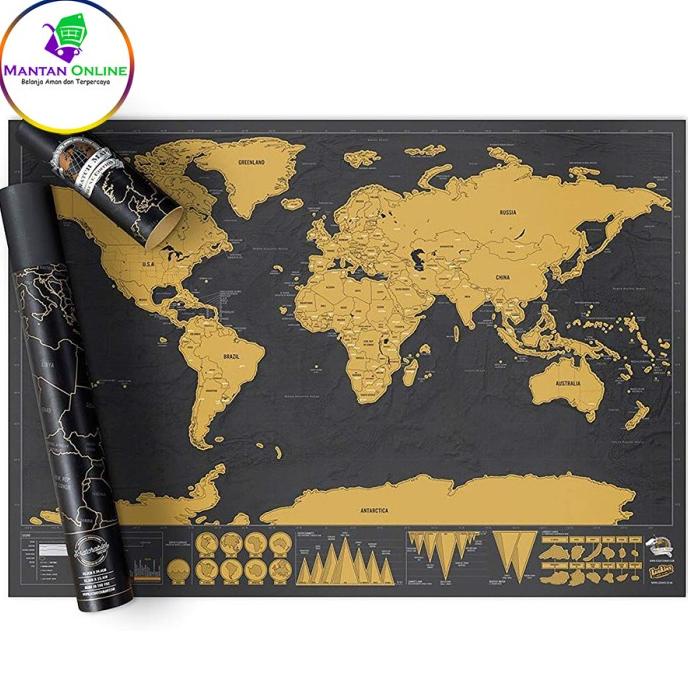 Jual Poster Peta Dunia Deluxe Scratch World Map for Travelers Detailed
