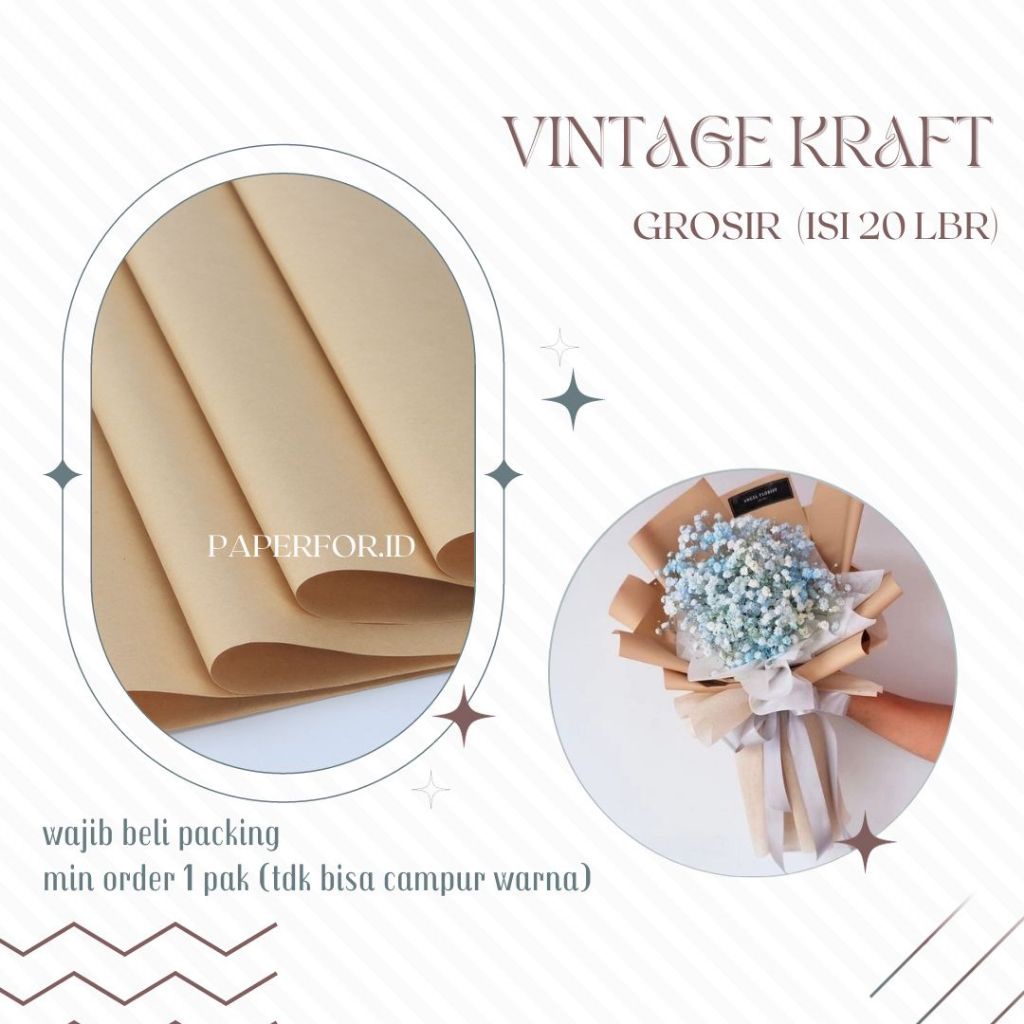 Jual GROSIR Kertas Buket Bunga Kraft Paper Vintage Isi 20 Lembar ...