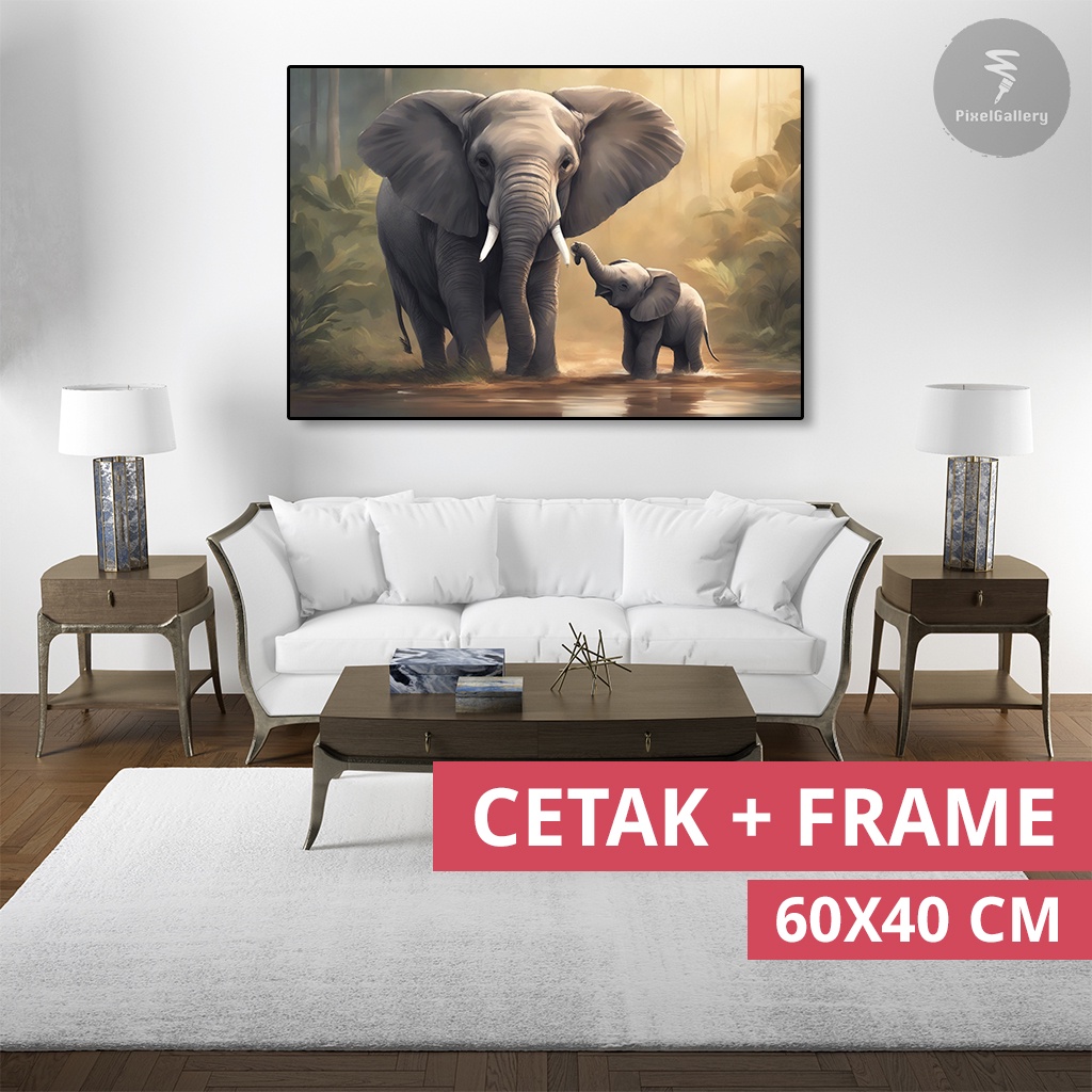 Jual Lukisan SUPERJUMBO 60X40 Ibu dan Anak Gajah Hiasan Dinding ...