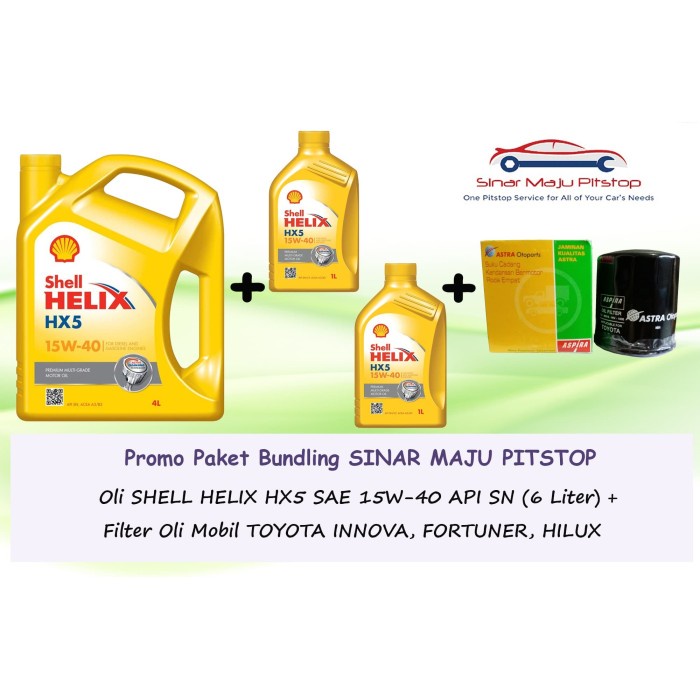 Jual Baru Paket Oli Shell Helix Hx5 15W-40 Api Sn 6 Liter Filter Toyota ...