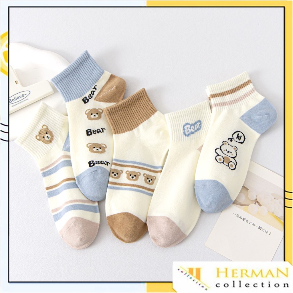 Jual HC Kaos Kaki Wanita 6918 Kaos Kaki Motif Beruang Kuning Kaos Kaki ...