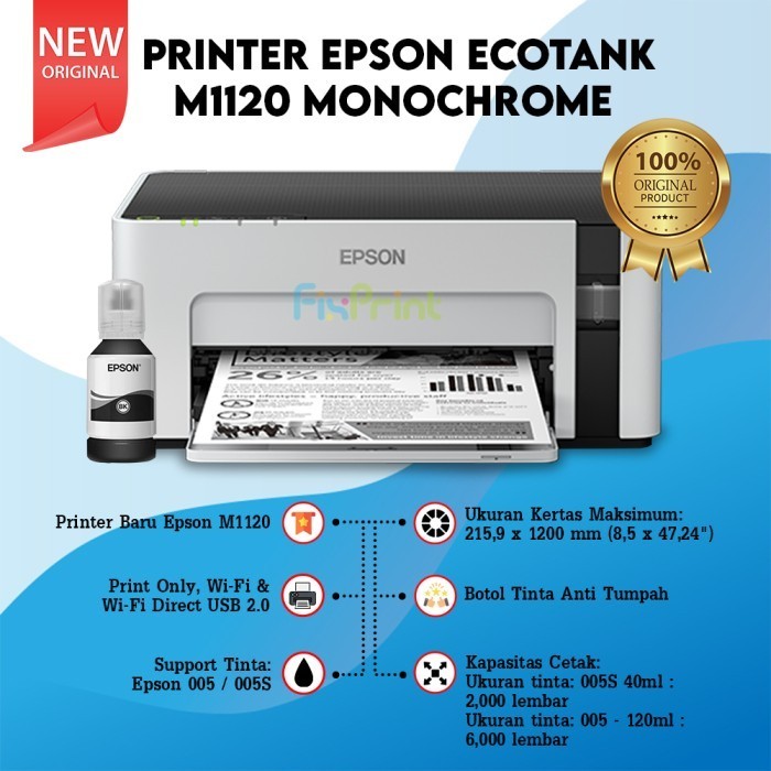 Jual Printer Epson Ecotank M1120 Monochrome Wi-Fi Ink Tank Wireless A4 ...