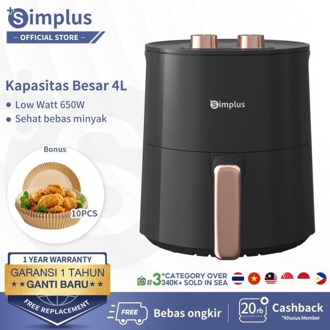 Jual Simplus Air Fryer 4L Low Watt Mesin Penggorengan Sehat Tanpa ...