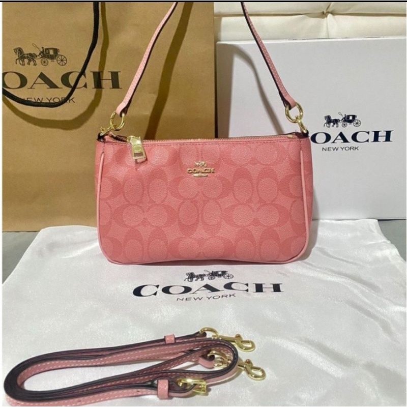 Jual Coach Top Handle Pouch In Signature Canvas Candy Pink (58321