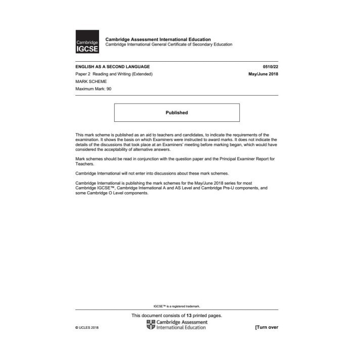 Jual igcse english 0510 extended may jun past papers mark schemes 2010