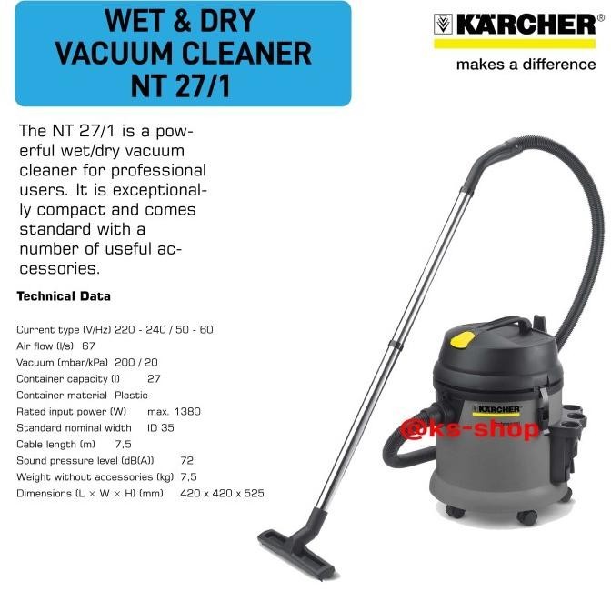 Jual KARCHER INDUSTRIAL WET AND DRY VACUUM CLEANER NT 27/1 *EU READY