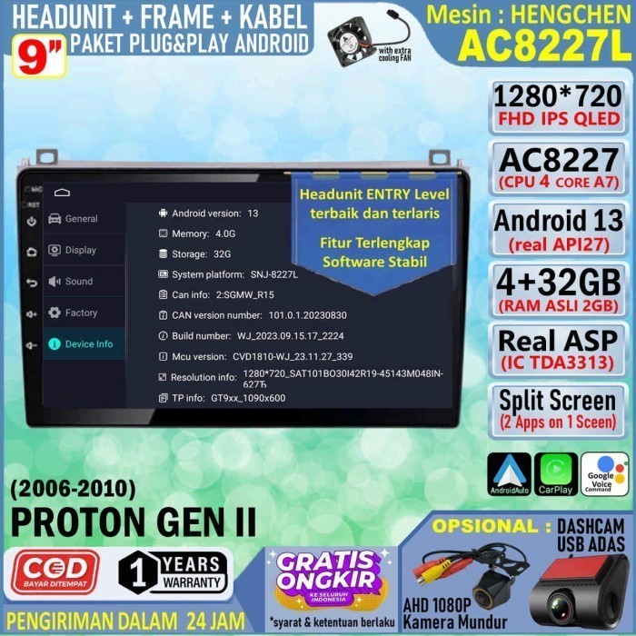 Jual Paket Headunit Android Inch Frame Soket Pnp Proton Gen Ii Hengchen Ac Ram