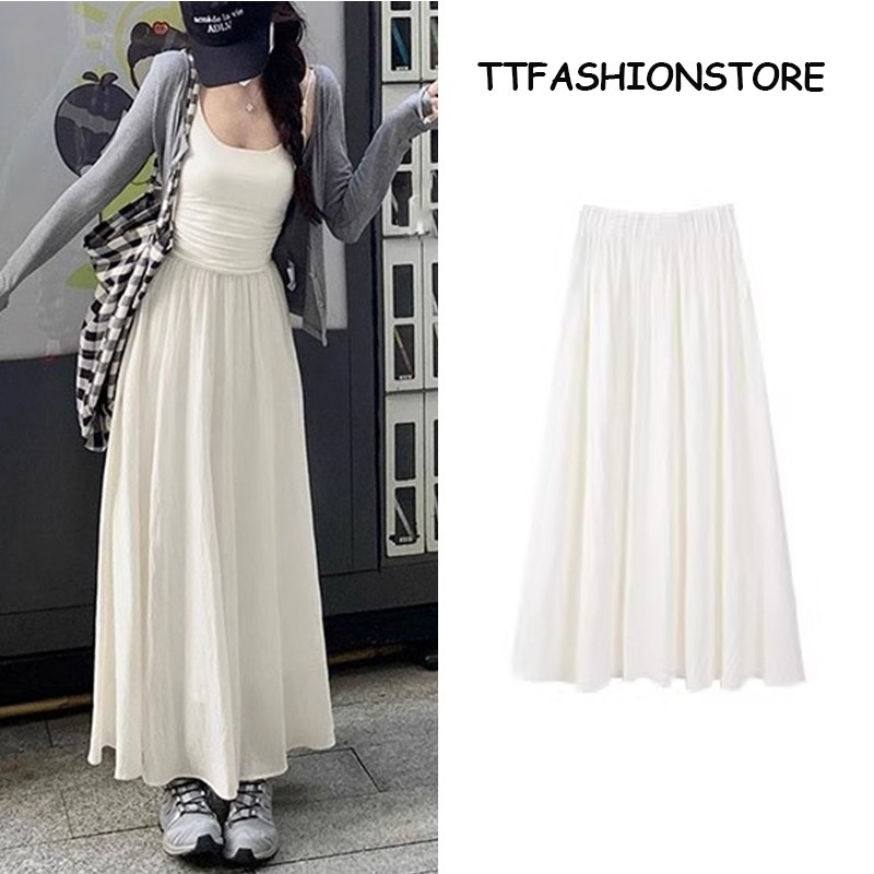 Jual Mona Rok Plisket Gaya Korea Rok Payung Longgar Putih Rok Panjang 7 ...