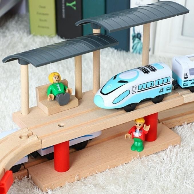 Jual Trend Wooden Train Toy Double Shuttle Train Station Kereta Api ...
