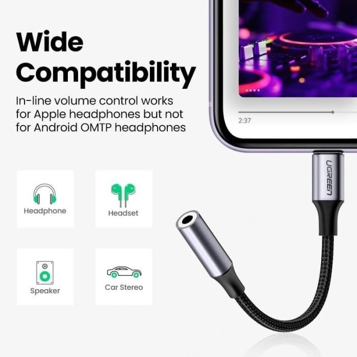Adattatore UGREEN Da Lightning A Jack 3.5mm – Certificato MFi Per IPhone 14/13/12/11 E IPad, Microfono E Controllo Volume