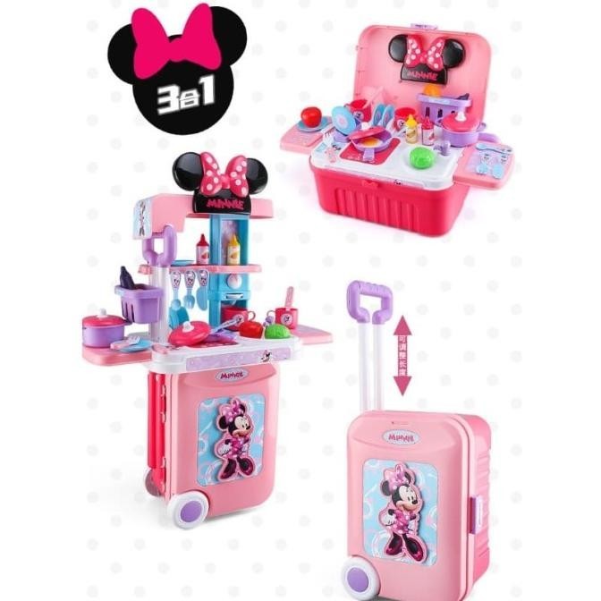 Jual Mainan Anak Kitchen Set Trolly / Koper Dorong 3In1 Minnie Mouse ...