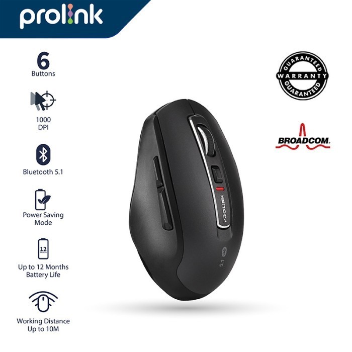 Jual Prolink Mouse Wireless Bluetooth 5.1 Bt 6 Button Dpi 800-1600 ...