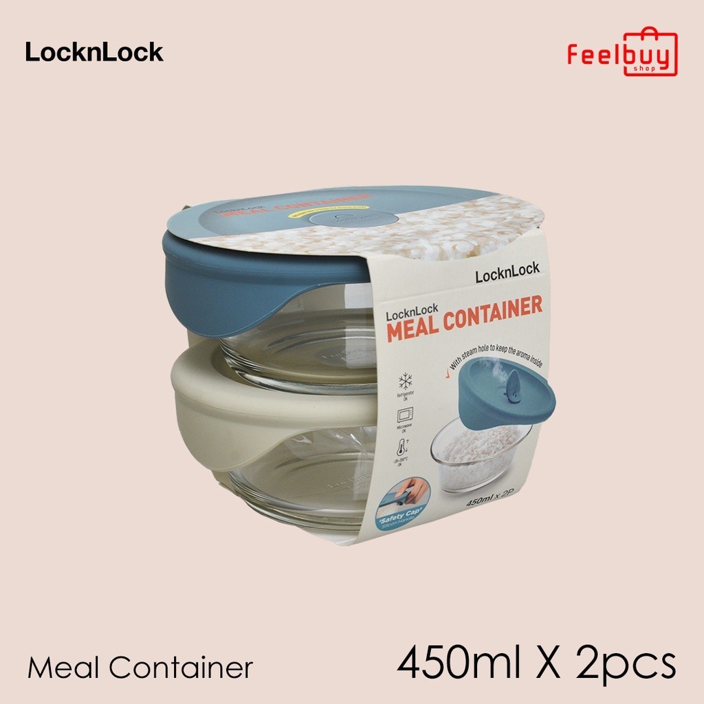 Jual LocknLock Glass Set Meal Container 2P-IVY-LBLU 450ml LLG504S2OF ...