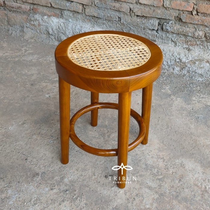 Jual Kursi Stool Rotan Kayu Jati Mix Rotan Minimalis Finishing Natural ...