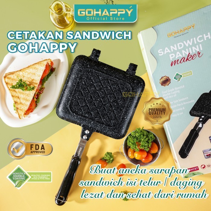 Jual Alat Panggang Roti Sandwich Maker Panini Panci Gohappy Bread ...