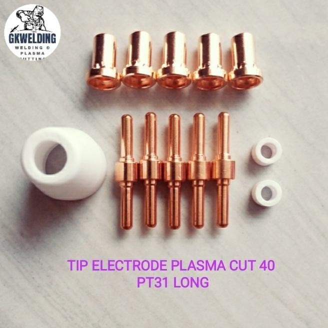Jual Tip Electrode Plasma Cut 40 Pt31 Long/Shield Cap+Swirl Ring Cut 40 ...
