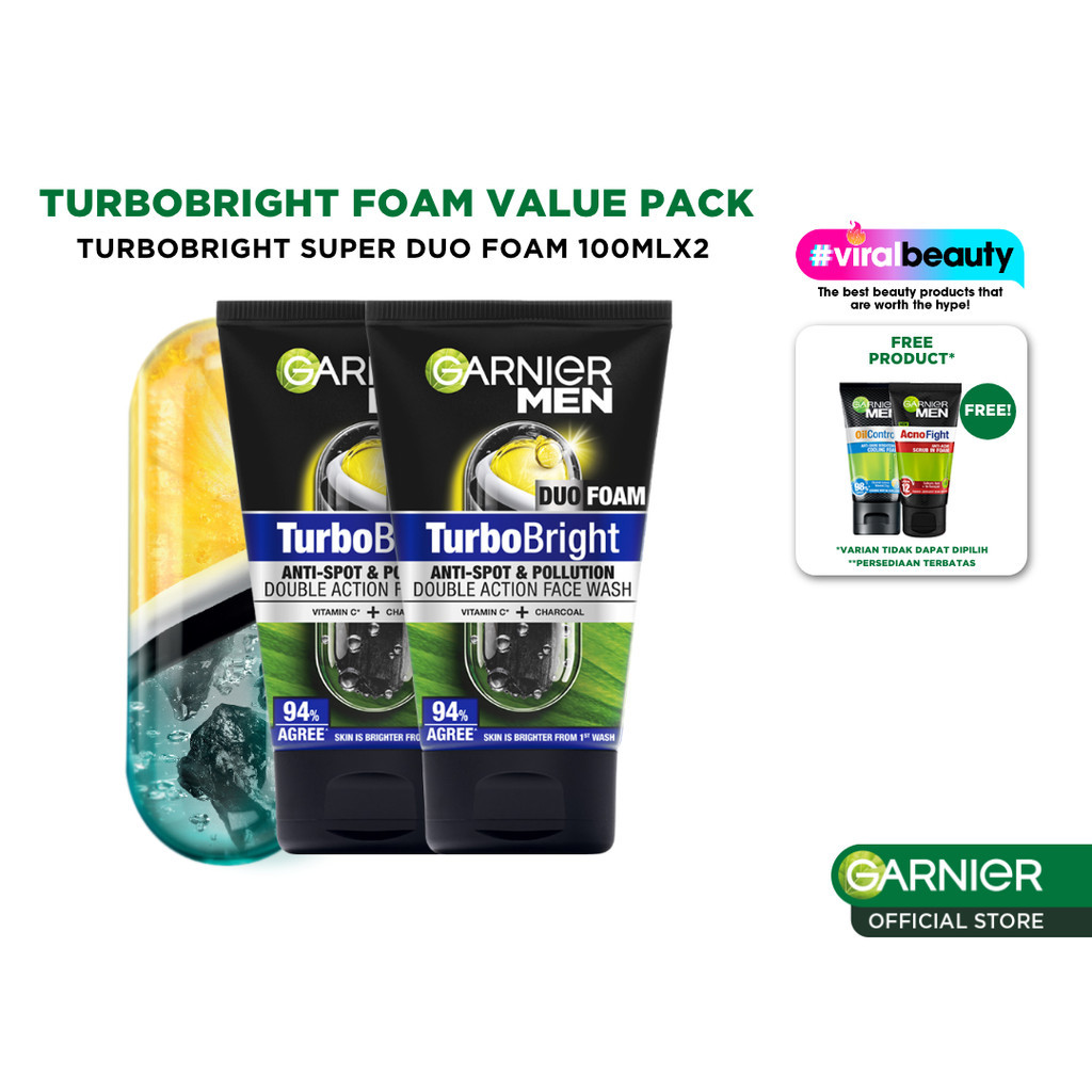 Jual (PAKET HEMAT ISI 2) Garnier Men Turbo Bright Super Duo Foam Skin ...
