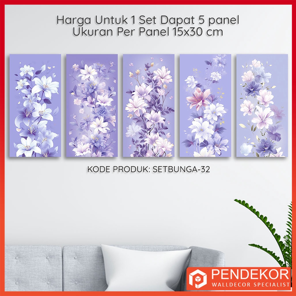 Jual Hiasan Dinding Minimalis Tema Bunga Dapat 5 Panel Pajangan Dinding ...