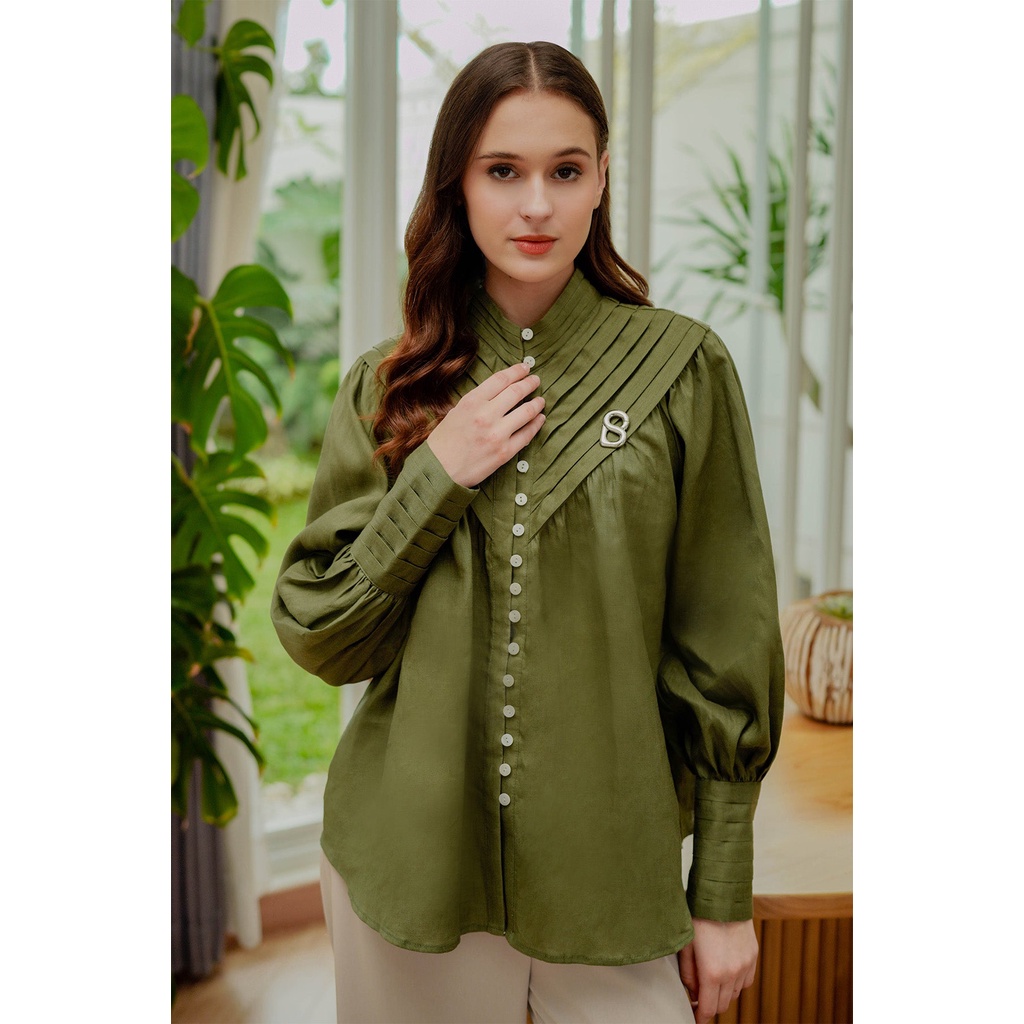 Celiana Shirt with Ruffle - Olive