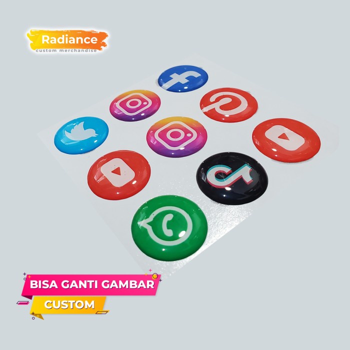 Jual Sticker Sosmed Icon Logo Cutting Timbul 3D Emblem Bisa Custom